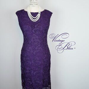 Lauren Ralph Lauren Deep Purple Lace Sleeveless Sheath Dress Ladies size 2